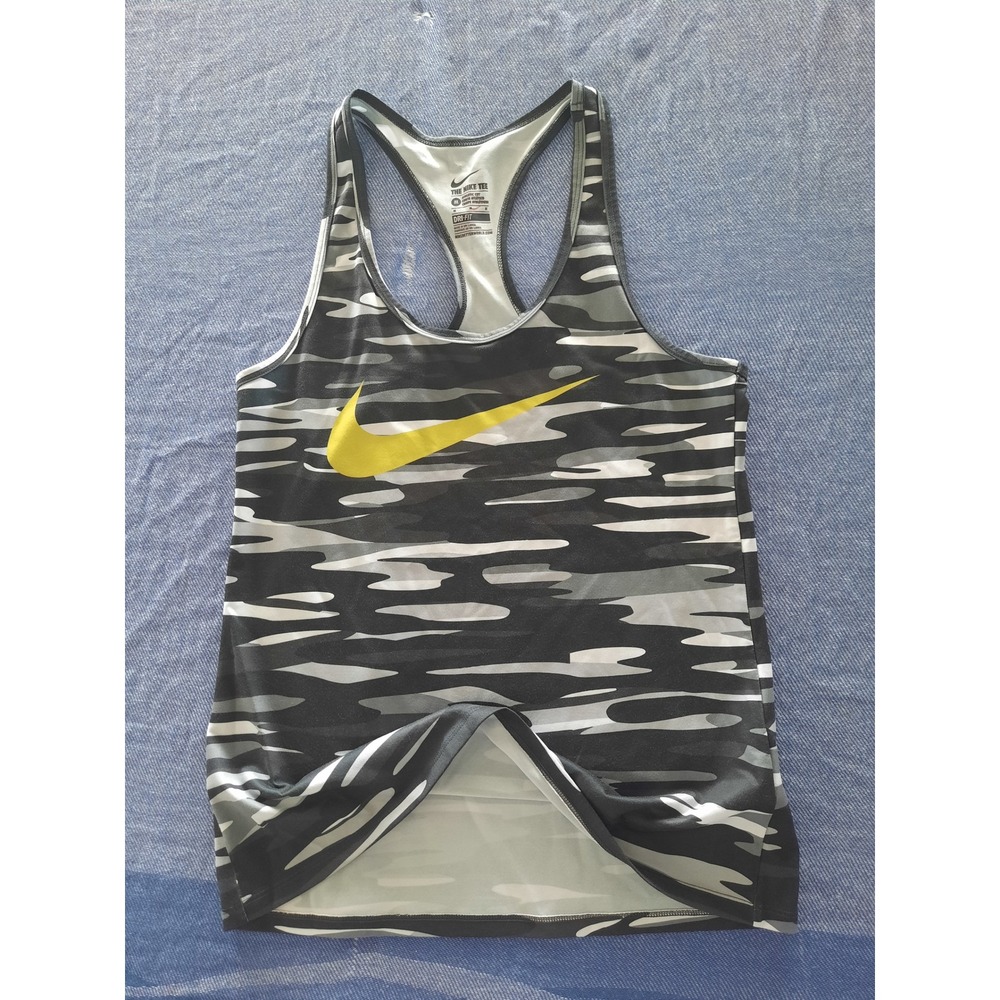 Nike Womens Medium Dri-FIT Camo Athletic Racerback Tank Top Gray 703707-060
